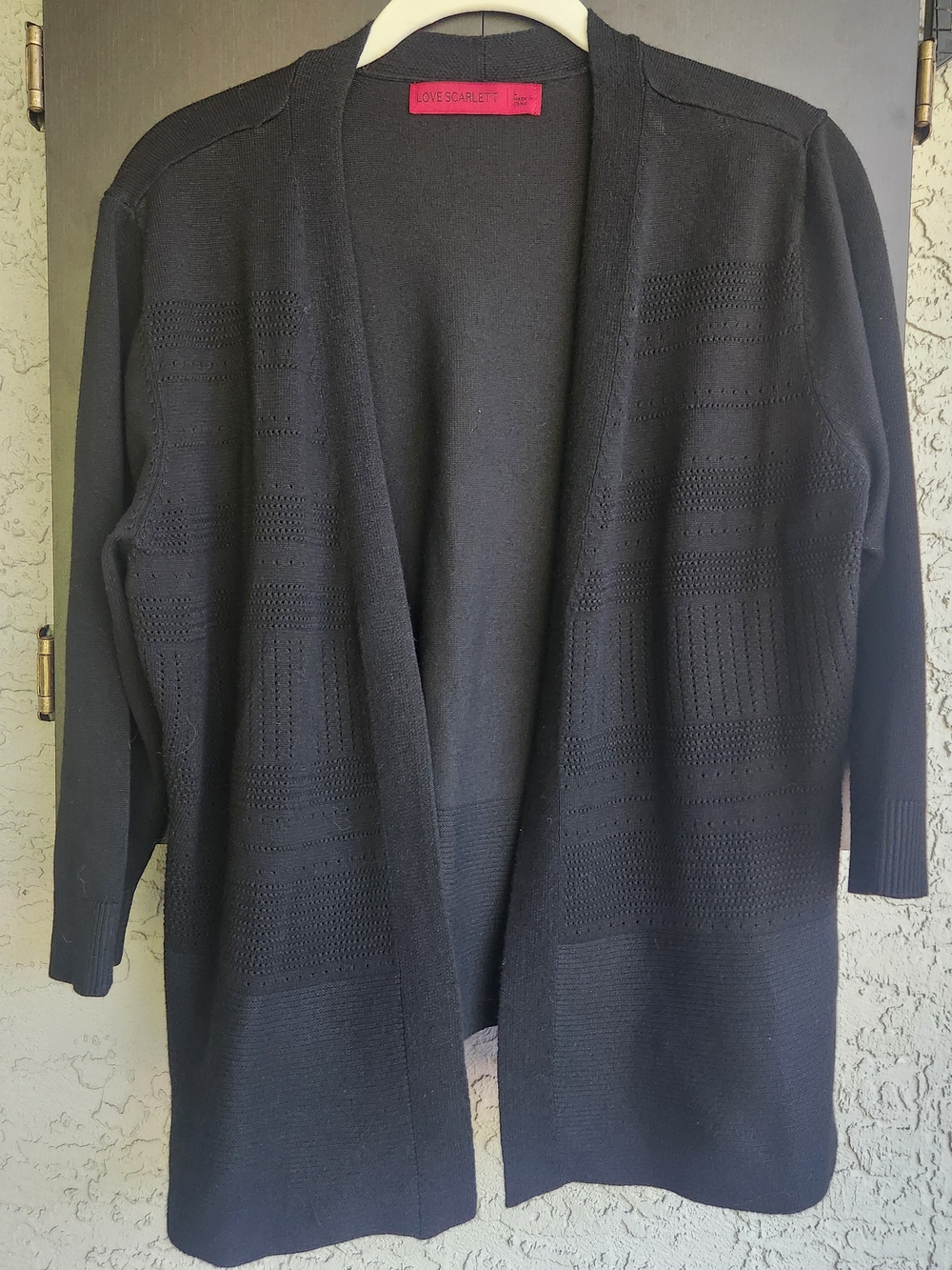Women's Love Scarlett Black Open Front Cardigan Size Large Textured 3/4 Sleeve